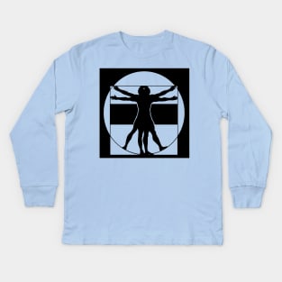 Vitruvian Man - Original Logo Banner Sigil - Dark Design for Light Backgrounds Kids Long Sleeve T-Shirt